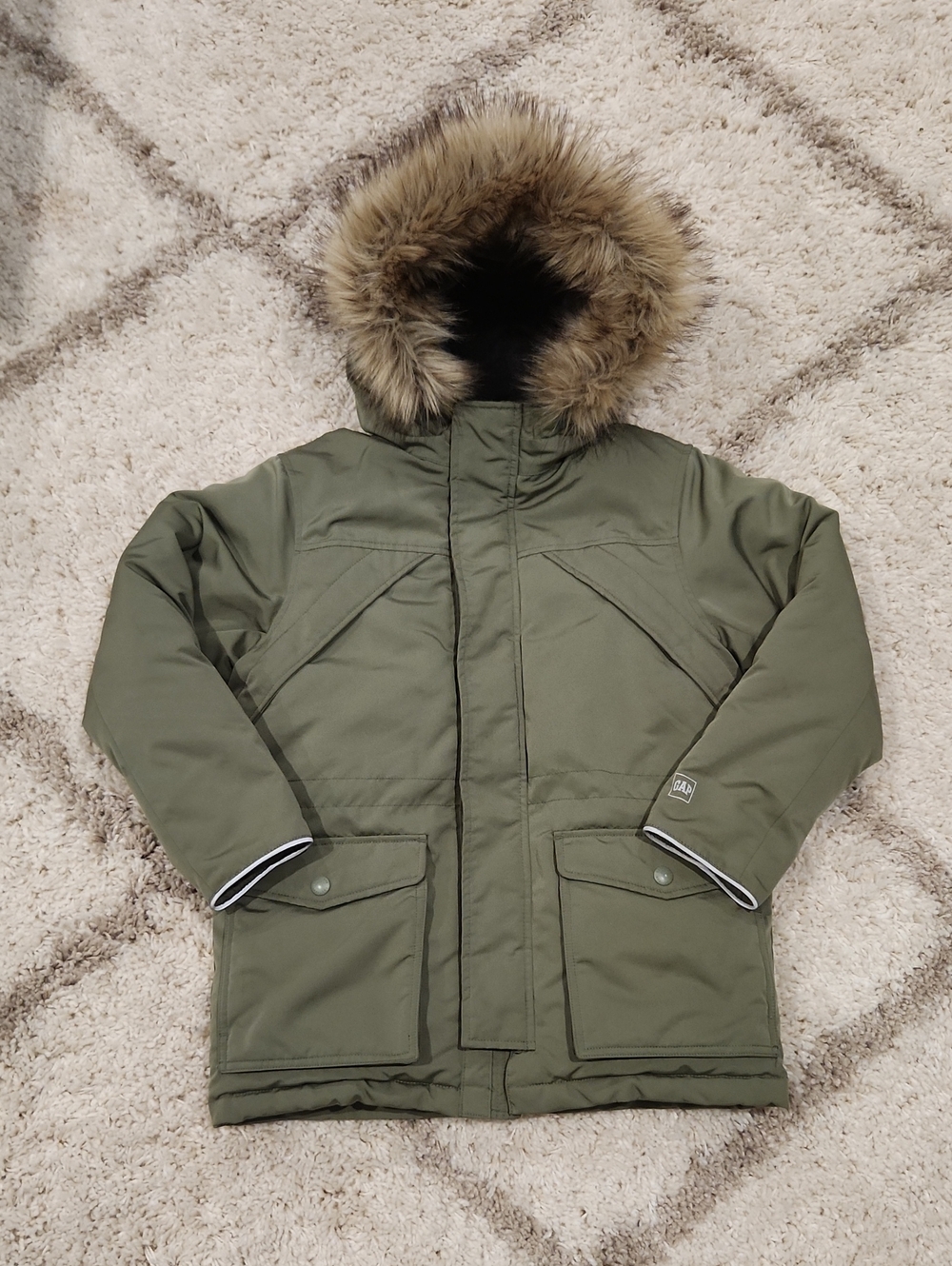 GAP Kids Olive Green Winter Parka with Faux Fur Hood Size Large